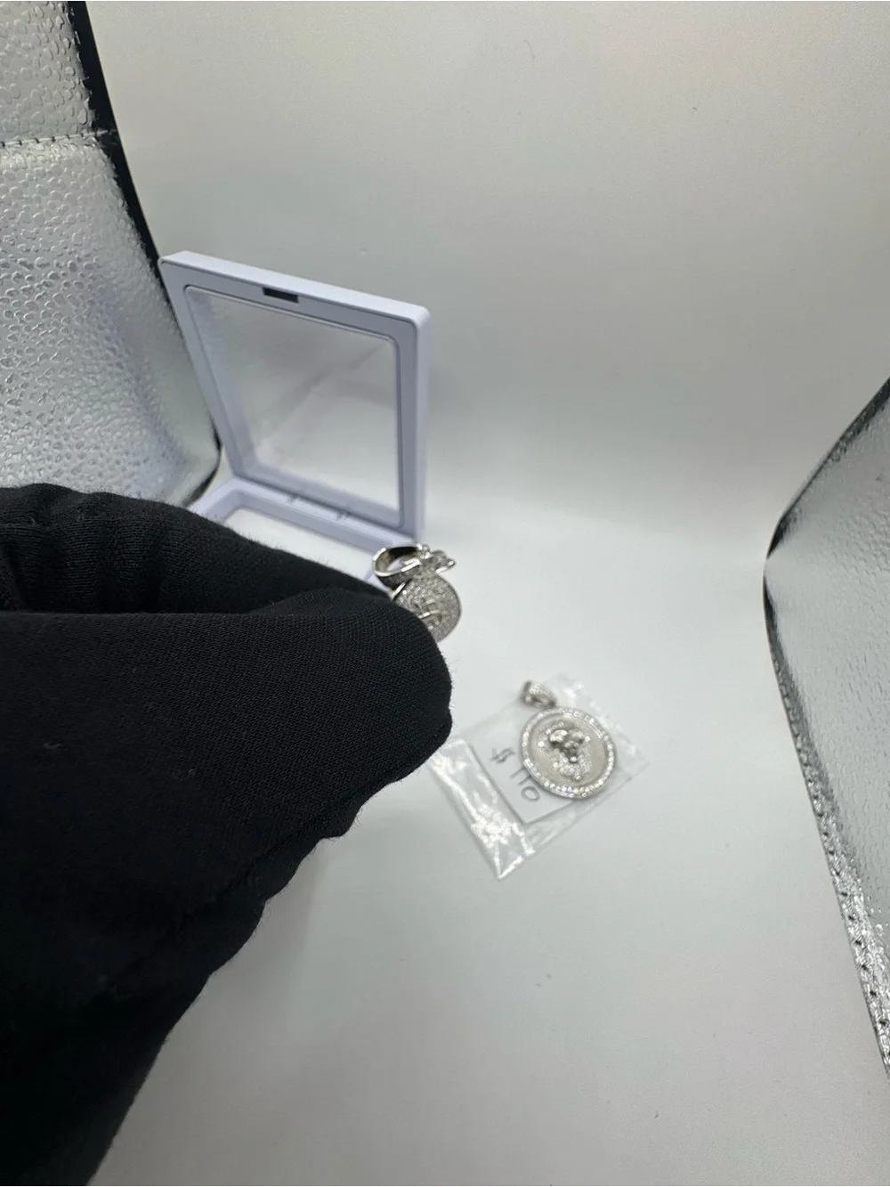 S925 silver -Tone Dollar Sign Pendant VVS1